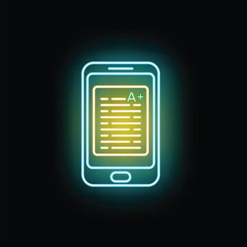 Smartphone screen displaying glowing neon text and an a plus grade