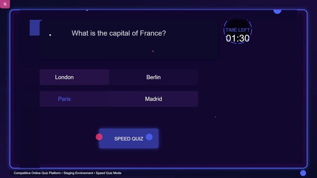 Digital Speed Quiz Interface Showing Capital City Question with Time Limit