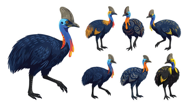 Southern Cassowary Bird Portrait with Rich Blue Plumage, Tall Helmet and Tropical Wildlife Details for Commercial Creative Applications
