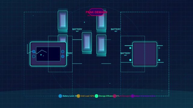 Digital Schematic of Battery Storage System with Power Demand Display