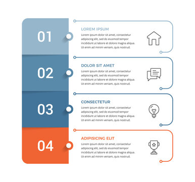 Infographic template featuring five-step sequence diagram arranged vertically with rounded connector lines