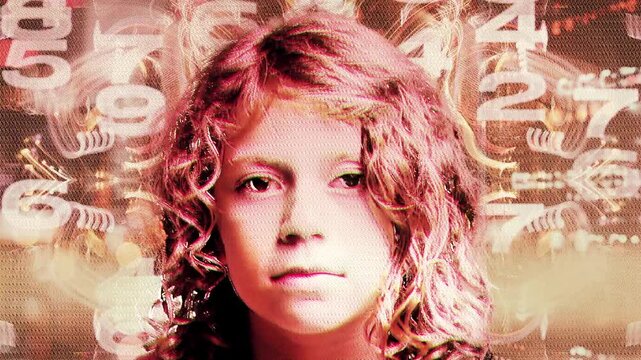 girl looks at camera for security scan with overlayed glitch 