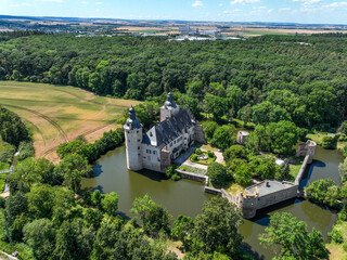 Aerial view, Veynau Castle, moated castle, Euskirchen district in North Rhine-Westphalia, Germany © David Brown