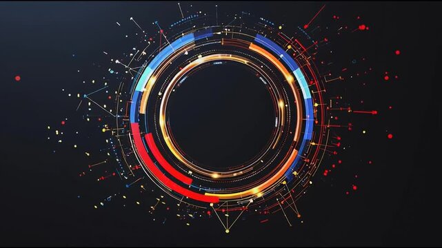 Abstract black background with Colorful circle lines. Digital future technology . Abstract business connection of lines from nodes innovation of communication in the network.
