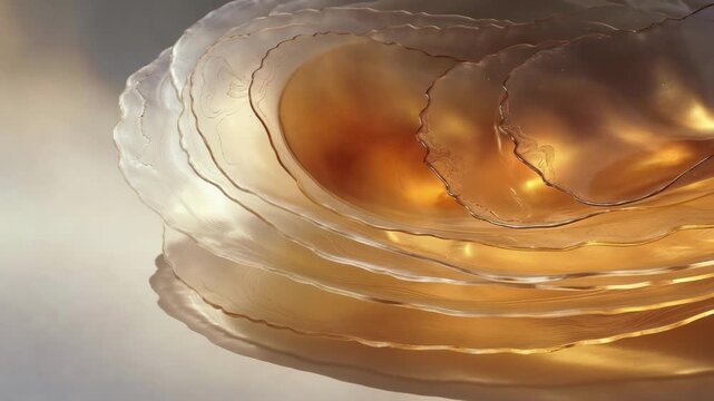 Close-up of an amber agate slice with translucent layers, organic texture, and warm shadows on beige, evoking calm
