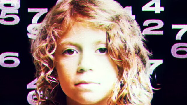 girl looks at camera for security scan with overlayed glitch 