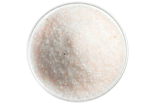 Overhead View of Fine Pink Himalayan Salt in a Transparent Round Bowl