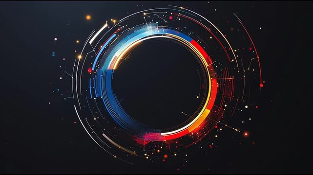 Abstract black background with Colorful circle lines. Digital future technology . Abstract business connection of lines from nodes innovation of communication in the network.