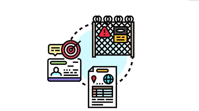 Border immigration policy concept illustrates government regulations, documents, and control measures for people crossing national boundaries, managing legal entry and security checkpoints