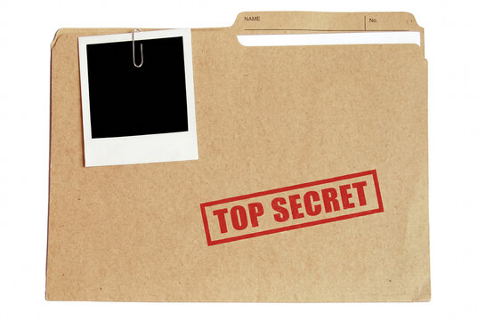 Top Secret Classified Manila Folder with Attached Instant Photo and Red Stamp