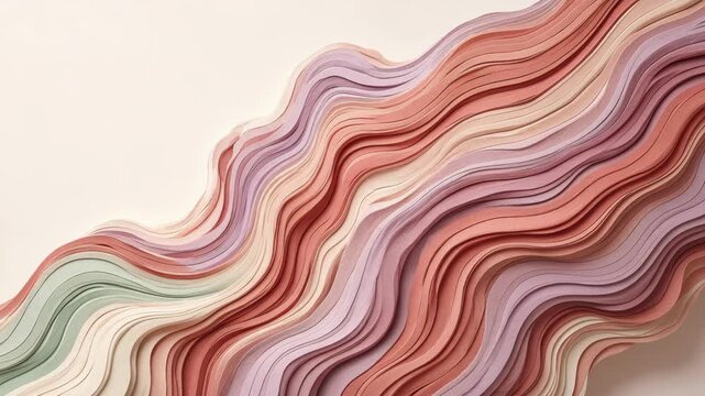 Layered wavy abstract pattern in pastel graphic style on a cream background, suggesting calm, flow, texture, and modern design