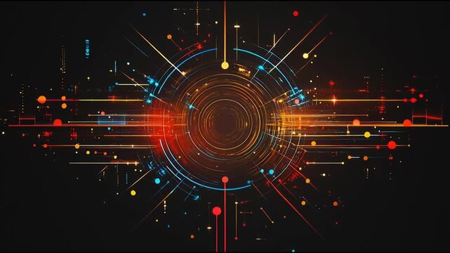 Abstract black background with Colorful circle lines. Digital future technology . Abstract business connection of lines from nodes innovation of communication in the network.