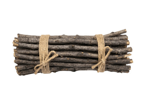 Bundle of rustic wooden sticks tied with twine on transparent background funny animal emoji
