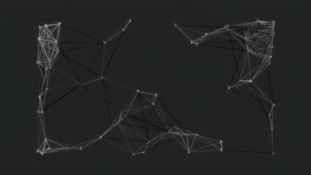 Abstract digital network structure with connected dots and lines on a dark background.