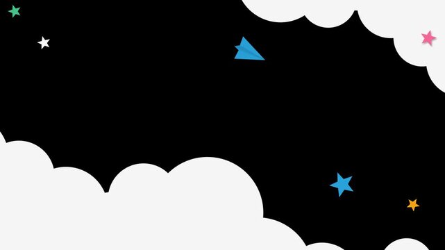 White cloud frame and flying paper plane for kids decoration transparent background
