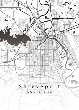Shreveport Louisiana City Map &ndash; Minimalist White Street Map Poster