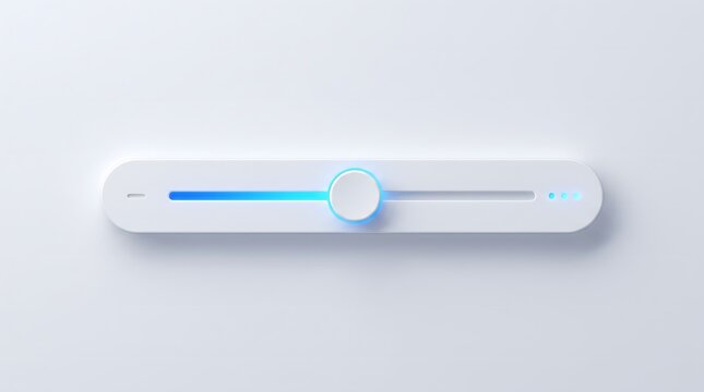 White slider bar interface component with glowing blue light for website.