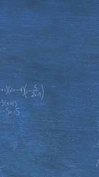 Animation of layers of mathematical formulae and equations over blue chalkboard