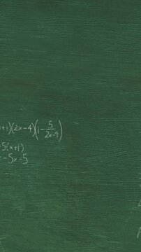 Animation of layers of mathematical formulae and equations over green chalkboard