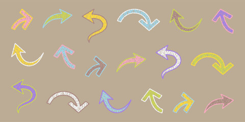 Fototapeta premium Curved arch arrows in childish style, pastel drawing for web design.