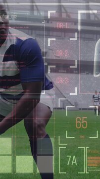 Animation of digital interface with medical data processing over rugby players