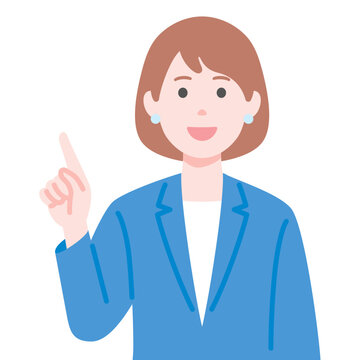指を指して説明をするビジネスパーソンの女性のイメージイラスト素材