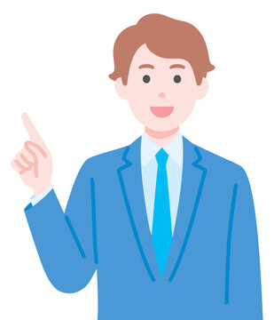 指を指して説明をするビジネスパーソンの男性のイメージイラスト素材