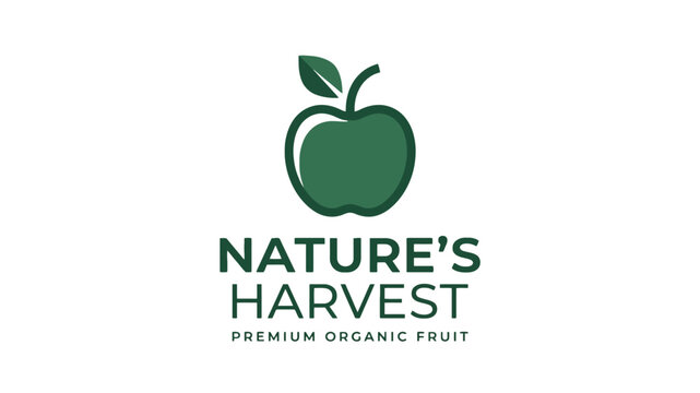Green Apple Logo Design for Organic Fruit Brand, Natural Produce Vector Icon for Healthy Eating and Agriculture Business