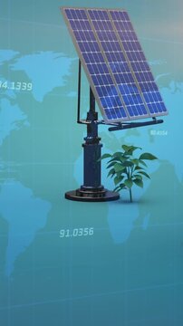 Animation of solar panels over world map and numbers