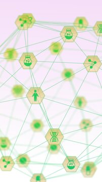 Animation of network of connections over light pink background