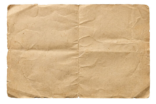 Aged Yellowed Folded Paper with Creases and Ragged Edges