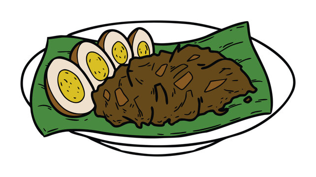 Traditional Indonesian Gudeg with Egg Vector Illustration