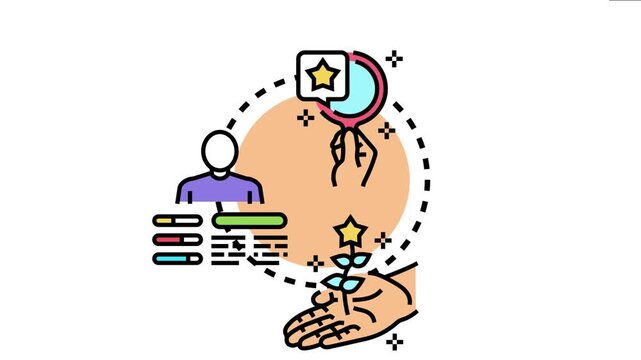 Vector depicting an employee developing professional self confidence. Enhancing work performance. And improving skills through feedback. Recognition. And personal development initiatives