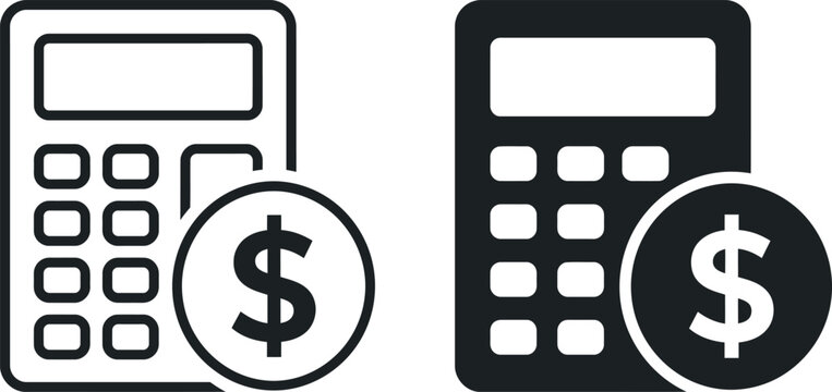 Calculator with dollar coin financial accounting vector icon illustration outline silhouette money icon currency ico