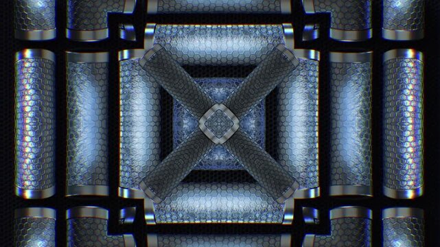 Dynamic metallic tubular shapes that surge and rotate in a digital void, creating a seamless loop of futuristic chaos. Great for music visualizers and live performance backgrounds.