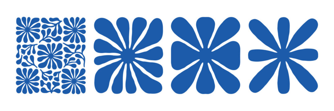 Floral ornament featuring repeating blue flower shapes on a transparent surface