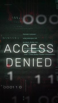 Animation of access denied text over processing data and charts on interface
