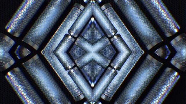 Dynamic metallic tubular shapes that surge and rotate in a digital void, creating a seamless loop of futuristic chaos. Great for music visualizers and live performance backgrounds.