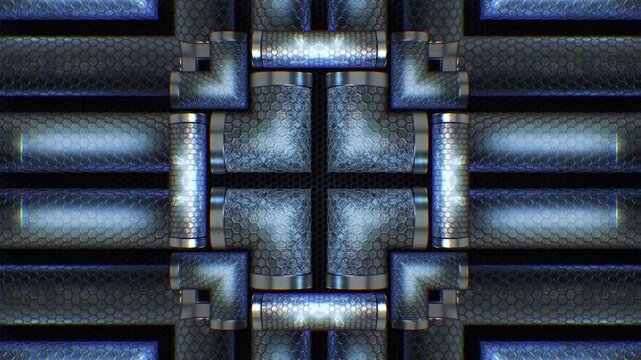 Dynamic metallic tubular shapes that surge and rotate in a digital void, creating a seamless loop of futuristic chaos. Great for music visualizers and live performance backgrounds.