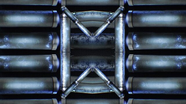Dynamic metallic tubular shapes that surge and rotate in a digital void, creating a seamless loop of futuristic chaos. Great for music visualizers and live performance backgrounds.