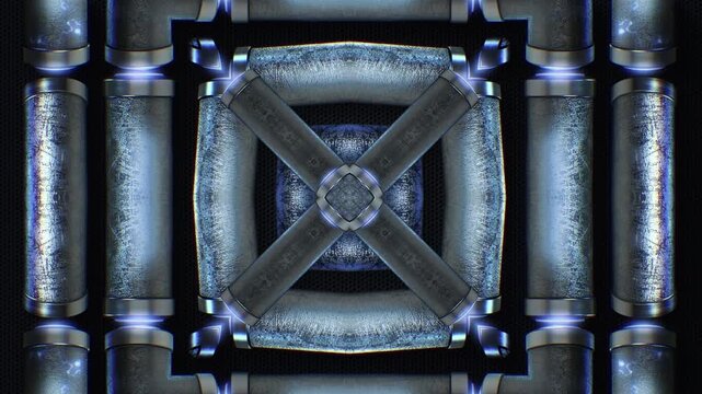 A mesmerizing kaleidoscope of metallic tubular shapes, throbbing and twisting in an endless, hypnotic and trance like motion. Excellent for high tempo music events or energetic visualizers.
