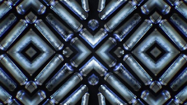 A mesmerizing kaleidoscope of metallic tubular shapes, throbbing and twisting in an endless, hypnotic and trance like motion. Excellent for high tempo music events or energetic visualizers.
