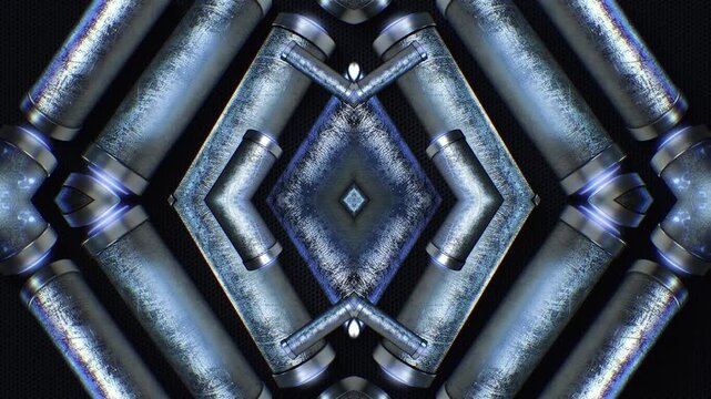 A mesmerizing kaleidoscope of metallic tubular shapes, throbbing and twisting in an endless, hypnotic and trance like motion. Excellent for high tempo music events or energetic visualizers.

