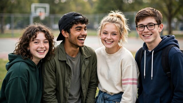 Joyful Diverse Teenagers Laughing and Smiling Outdoors