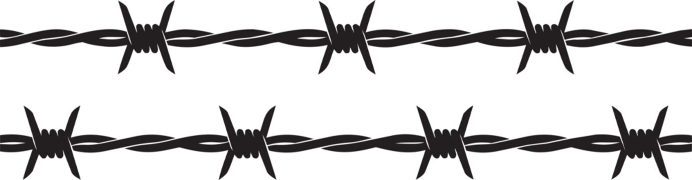 barbed wire fence silhouette with sharp twisted metal strands vector illustration