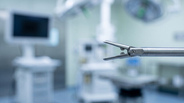 Close Up View Of A Robotic Surgical Instrument In An Operating Room