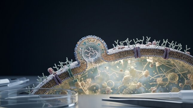 Detailed Microscopic 3D Render Of A Cell Membrane And DNA Inside A Vesicle