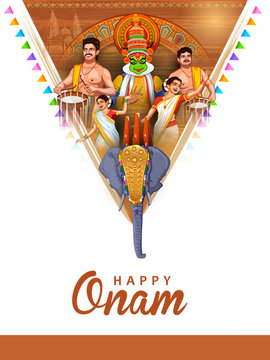Happy Onam Festival Hanging Banner with Traditional Kerala Celebration Theme