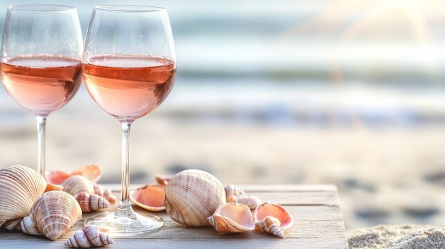 Rose Wine Beach Picnic Table With Shells Wine Outdoors Sum, digital innovation, artificial intelligence and connected business technology