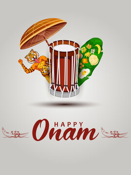 Happy Onam Luxury Greeting Card with Golden Temple Illustration Vector